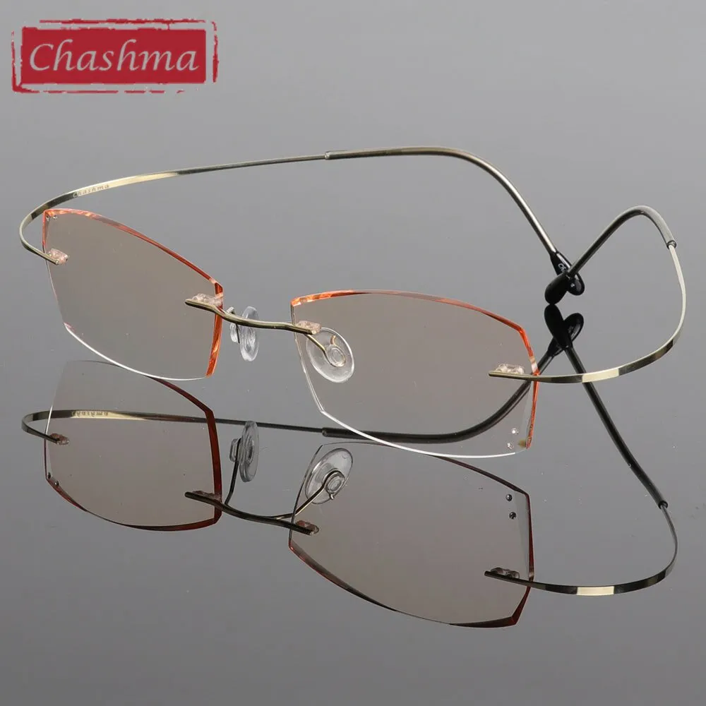 Chashma Ottica Women's Rimless Rectangle Titanium Eyeglasses Tinted Lenses 6074w