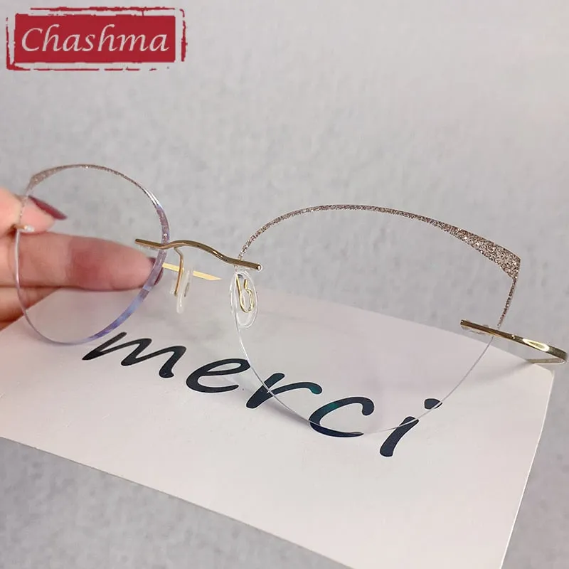 Chashma Ottica Women's Rimless Square Cat Eye Titanium Eyeglasses 16016c