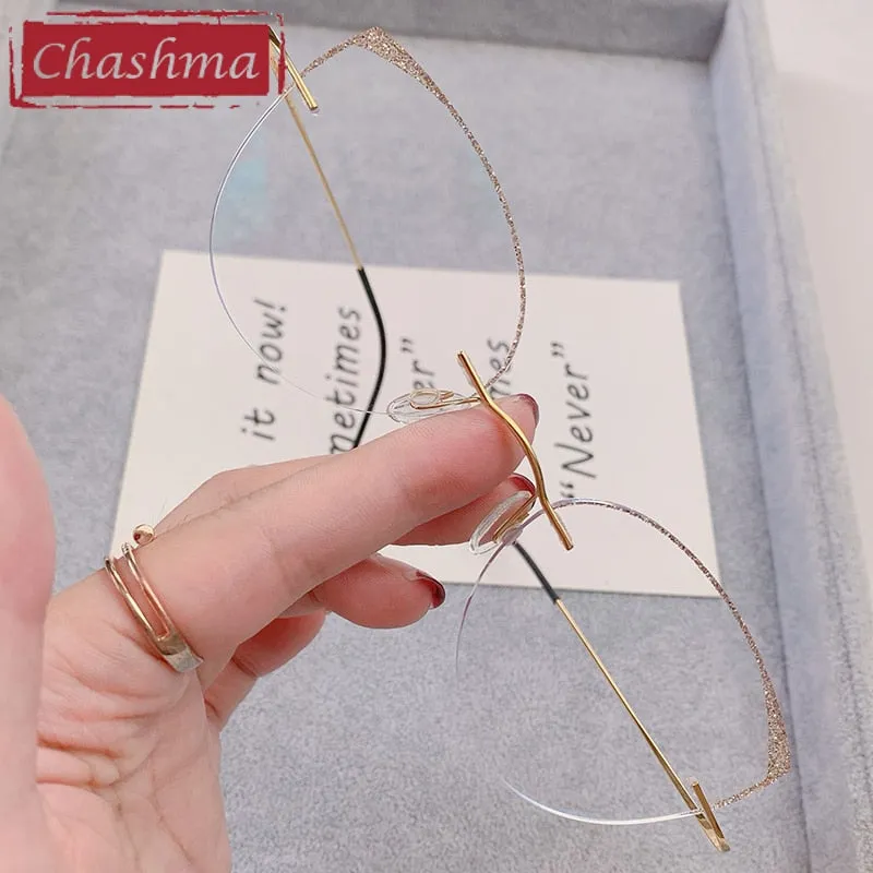 Chashma Ottica Women's Rimless Square Cat Eye Titanium Eyeglasses 16016c