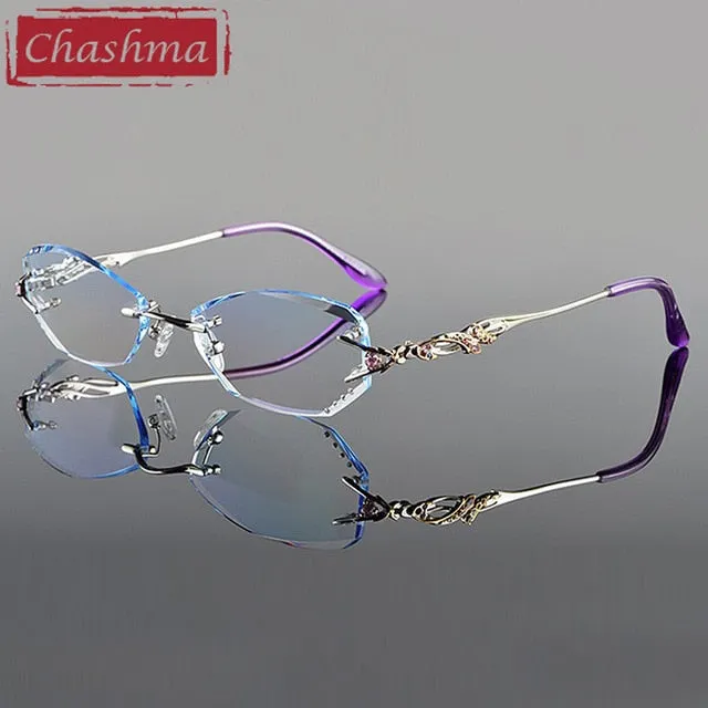 Chashma Women's Eyeglasses Tint Lenses Diamond Cutting Rimless 8036B