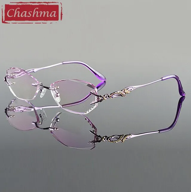 Chashma Women's Eyeglasses Tint Lenses Diamond Cutting Rimless 8036B