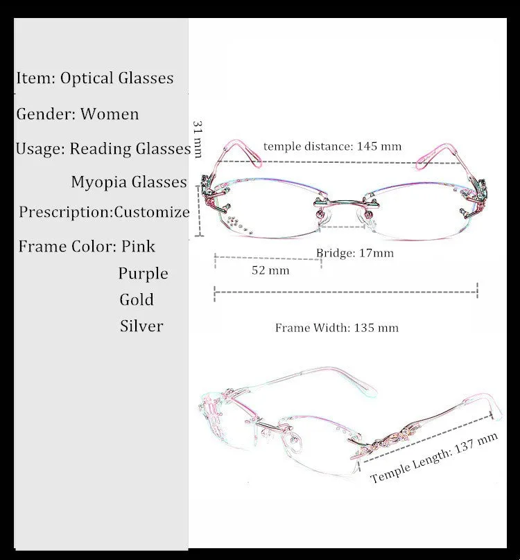Chashma Women's Eyeglasses Tint Lenses Diamond Cutting Rimless 8036B
