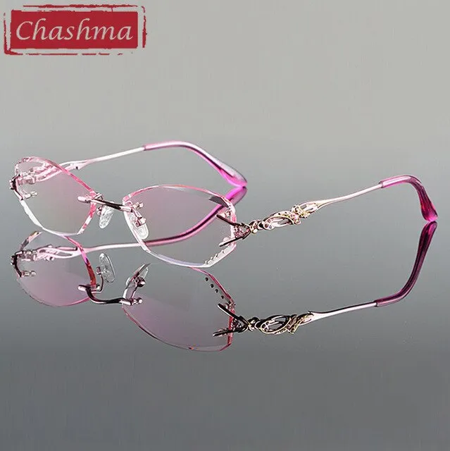 Chashma Women's Eyeglasses Tint Lenses Diamond Cutting Rimless 8036B