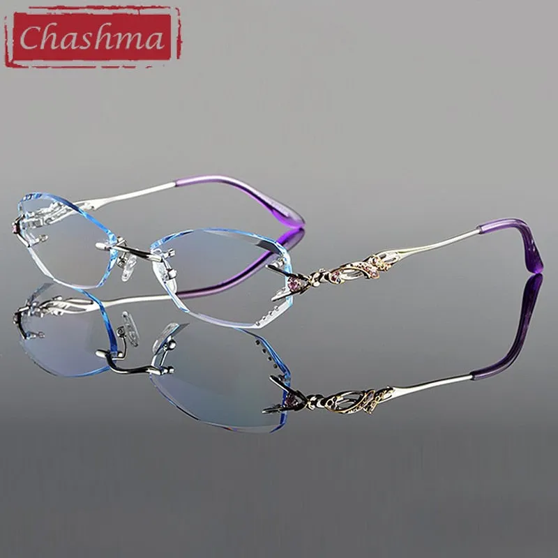 Chashma Women's Eyeglasses Tint Lenses Diamond Cutting Rimless 8036B