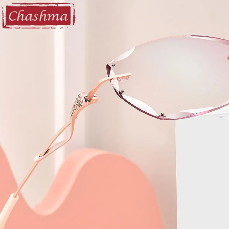 Chashma Women's  Rimless Rectangle Titanium Frame Diamond Trimmed Eyeglasses 5847