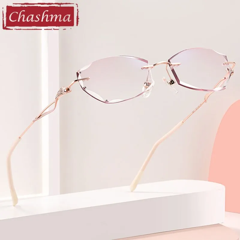 Chashma Women's  Rimless Rectangle Titanium Frame Diamond Trimmed Eyeglasses 5847
