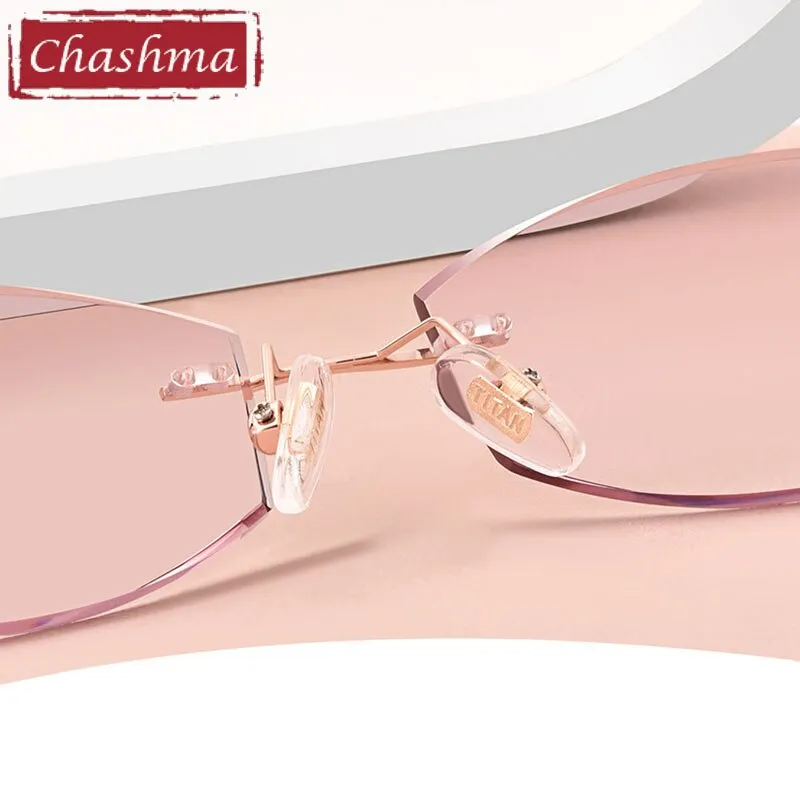 Chashma Women's  Rimless Rectangle Titanium Frame Diamond Trimmed Eyeglasses 5847