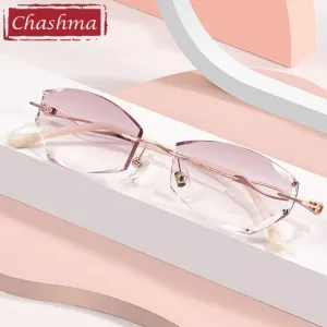 Chashma Women's  Rimless Rectangle Titanium Frame Diamond Trimmed Eyeglasses 5847