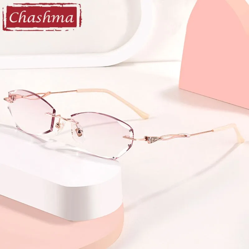 Chashma Women's  Rimless Rectangle Titanium Frame Diamond Trimmed Eyeglasses 5847