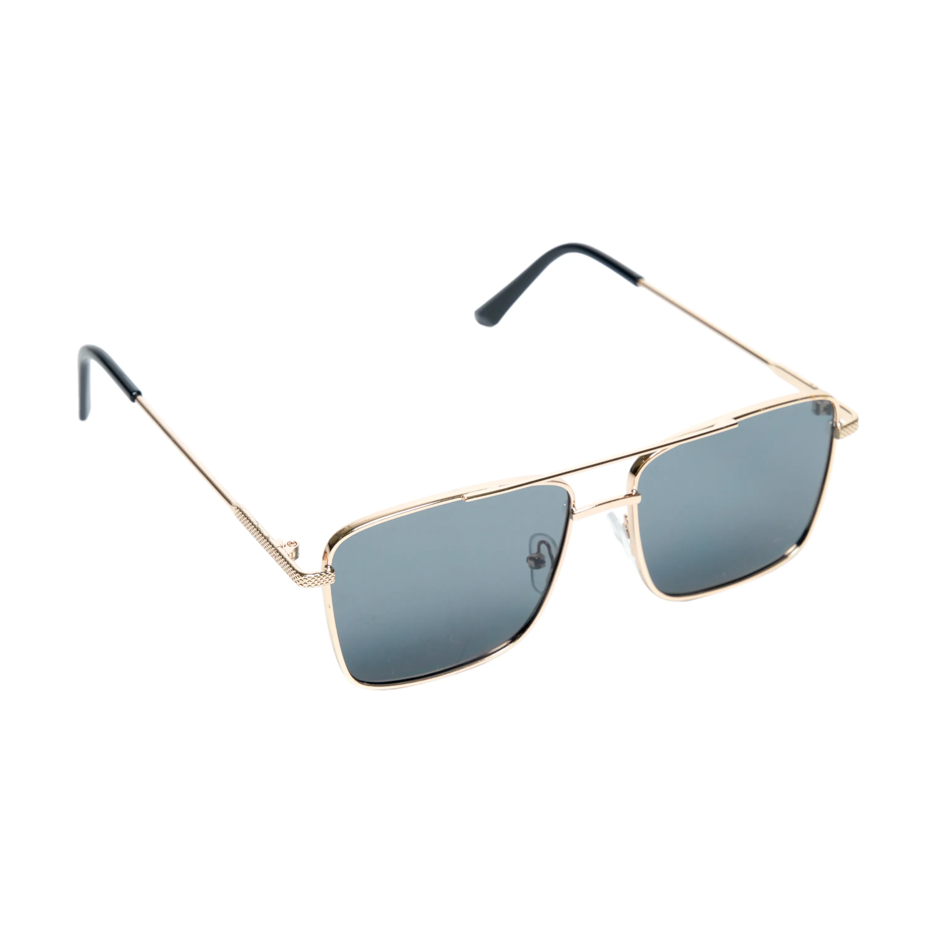 Chokore Classic Square Metal Sunglasses with Double Bridge (Gray & Gold)