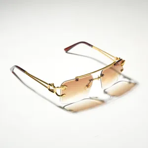 Chokore Double Bridge Rimless Leopard Head Sunglasses (Tea)