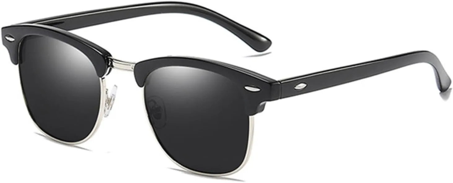 Classic Half Frame Polarized Sunglasses Men Women Retro Black Anti Glare Shades