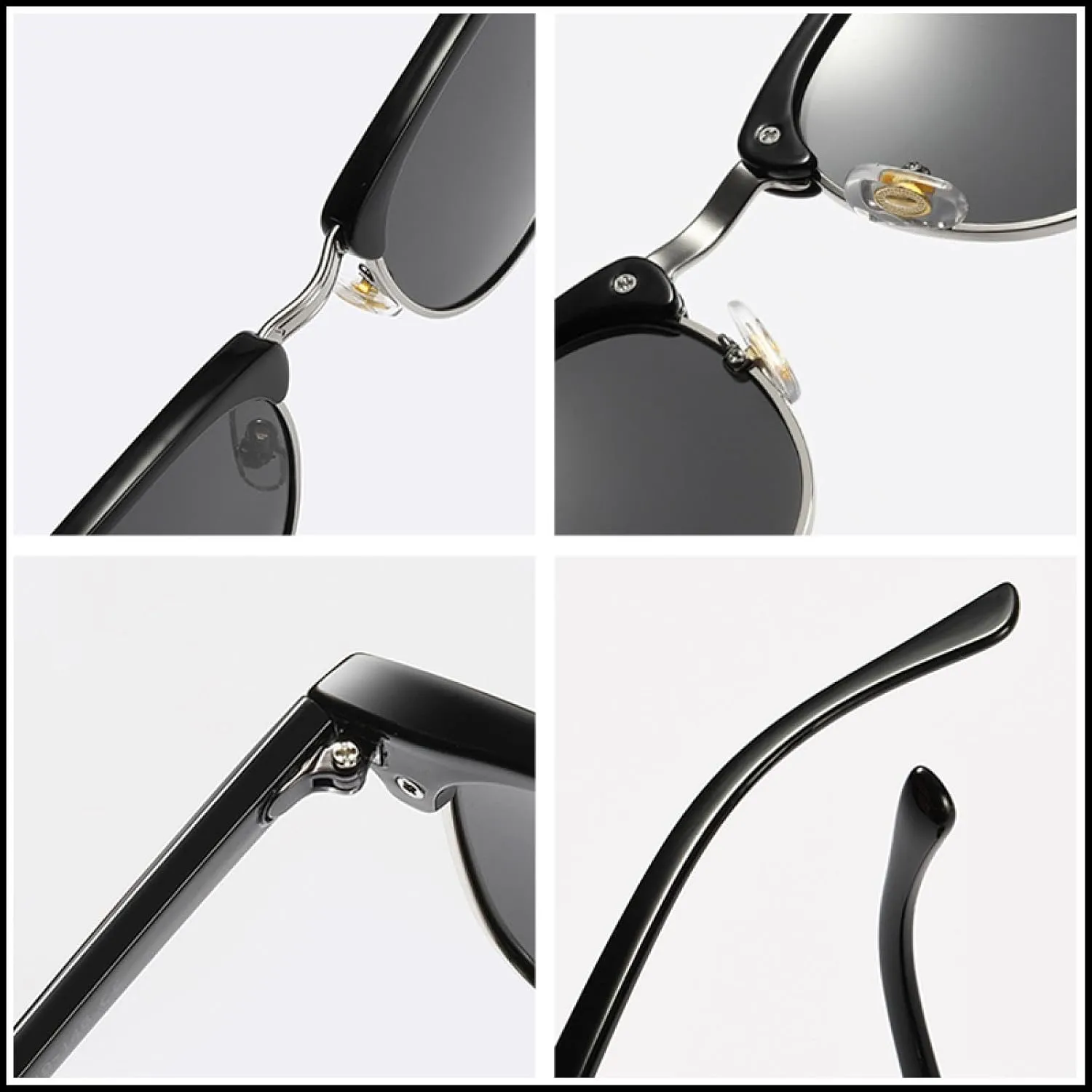 Classic Half Frame Polarized Sunglasses Men Women Retro Black Anti Glare Shades