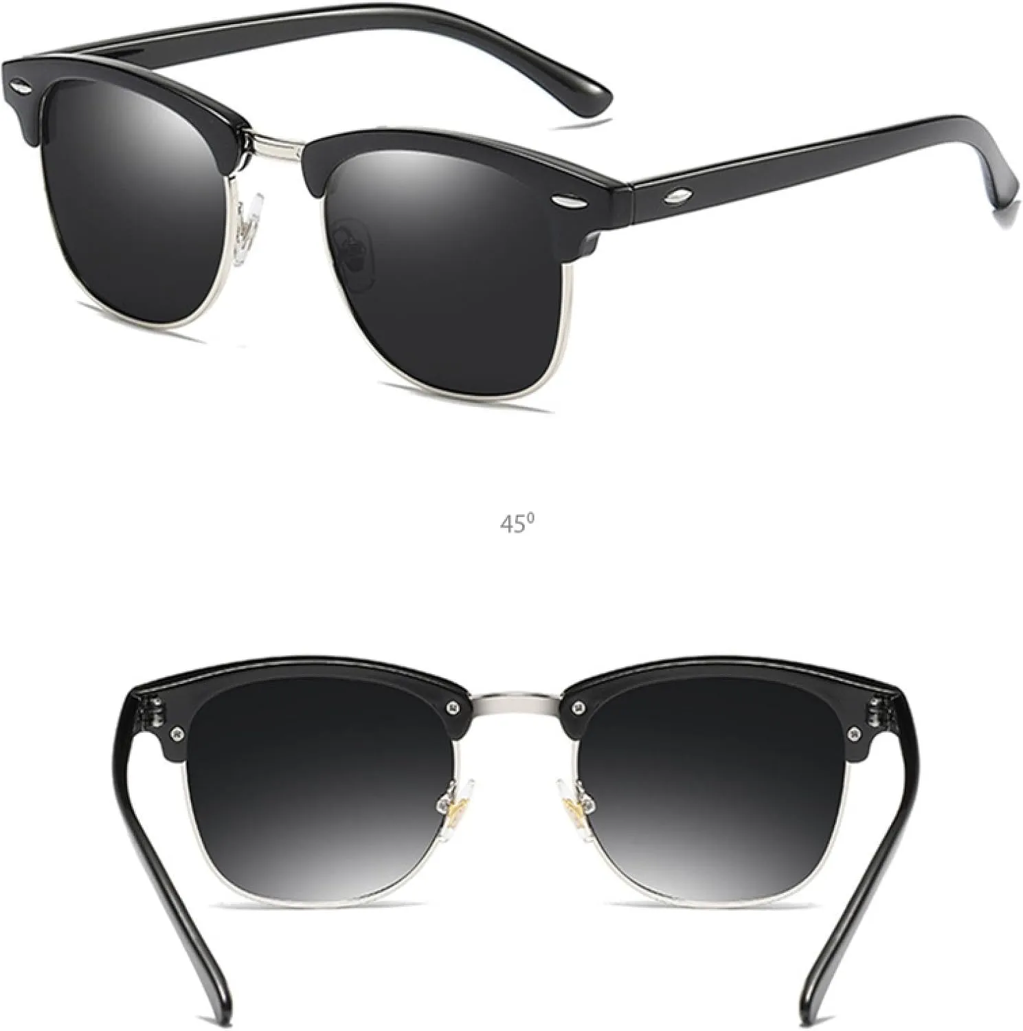 Classic Half Frame Polarized Sunglasses Men Women Retro Black Anti Glare Shades