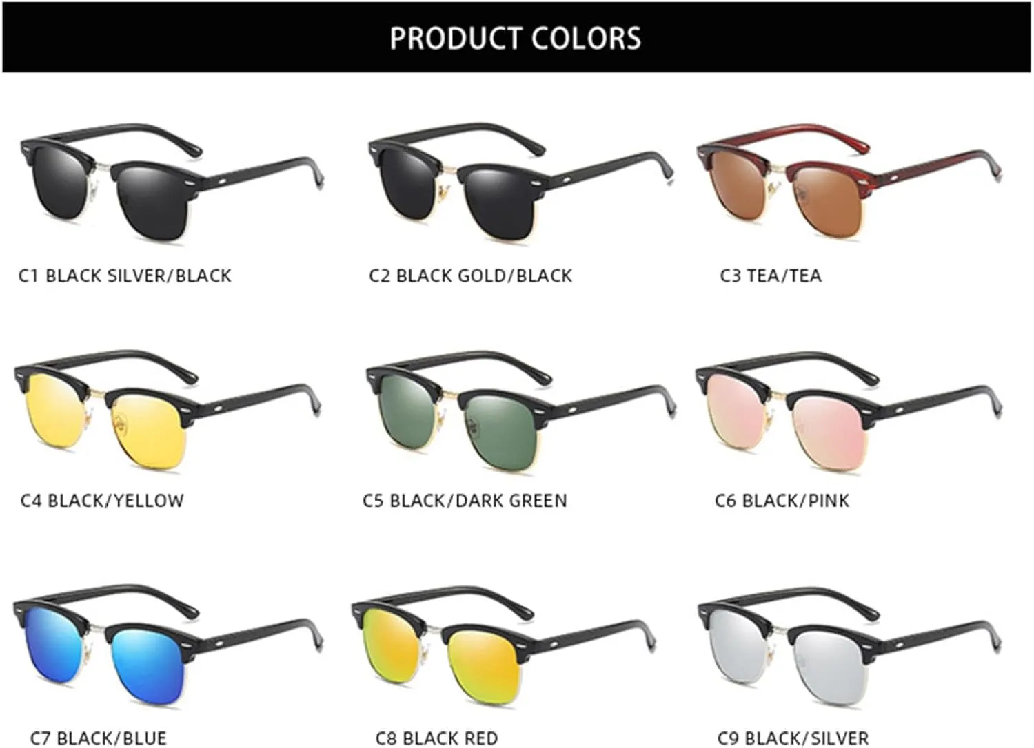 Classic Half Frame Polarized Sunglasses Men Women Retro Black Anti Glare Shades