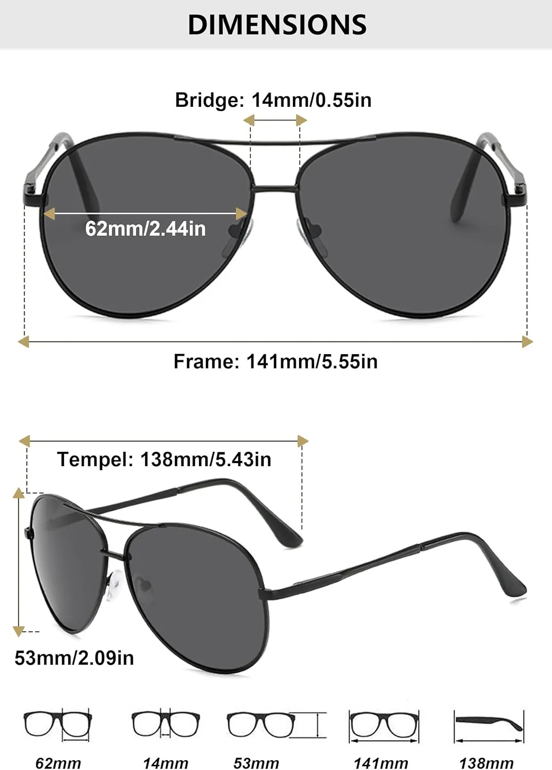 Classic Pilot Sunglasses for Women Men Polarized Aviator Military Style Spring Hinge Metal Sun Glasses