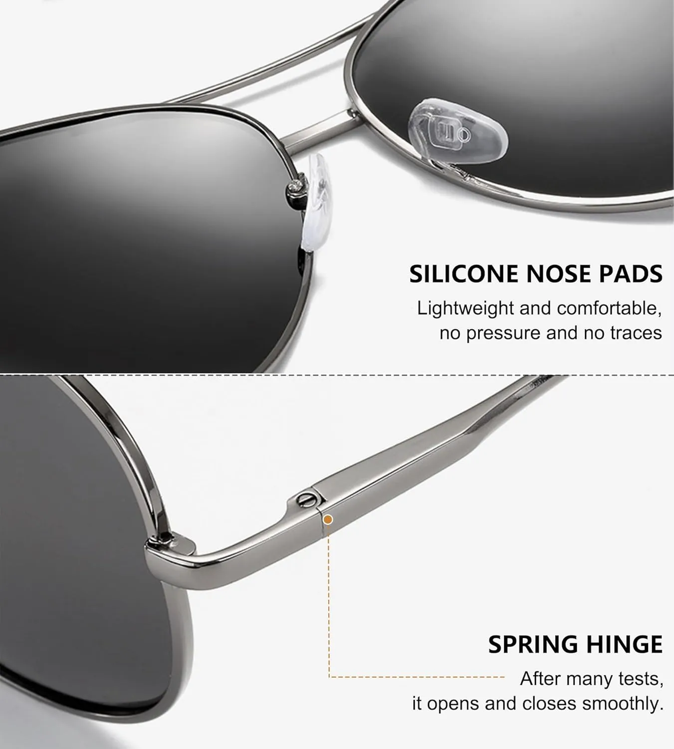 Classic Pilot Sunglasses for Women Men Polarized Aviator Military Style Spring Hinge Metal Sun Glasses