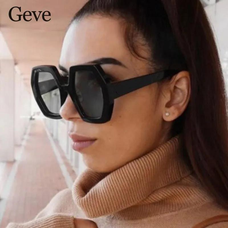 Classic Square Black Polygon Sunglasses