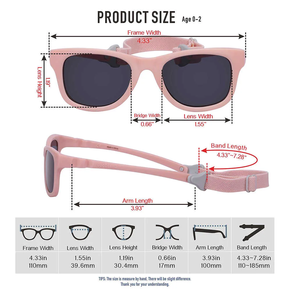 COCOSAND One Piece Baby Sunglasses with Strap Flexible Frame UV 400 Protection, Ages 0-18 Months, Pink