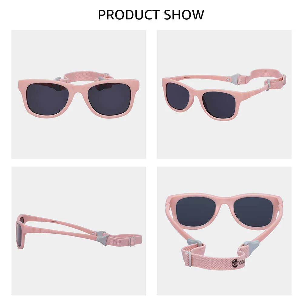 COCOSAND One Piece Baby Sunglasses with Strap Flexible Frame UV 400 Protection, Ages 0-18 Months, Pink
