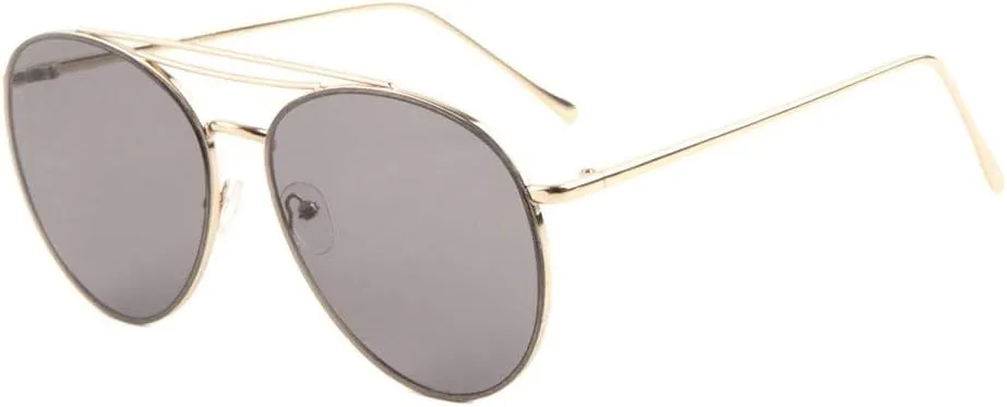 Color Flat Lens Double Top Bar Modern Round Aviator Sunglasses