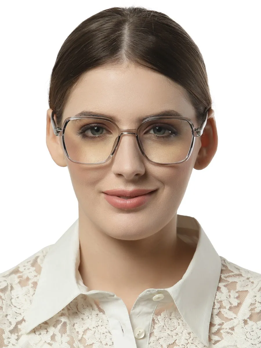 Computer Specs Zero Power in Grey Transparent Full Rim with Square Shape Acetate Frame for Women