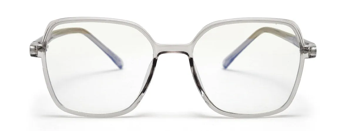 Computer Specs Zero Power in Grey Transparent Full Rim with Square Shape Acetate Frame for Women