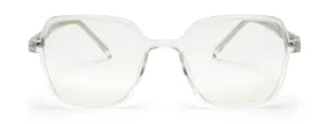 Computer Specs Zero Power in White Transparent Full Rim with Square Shape Acetate Frame for Women