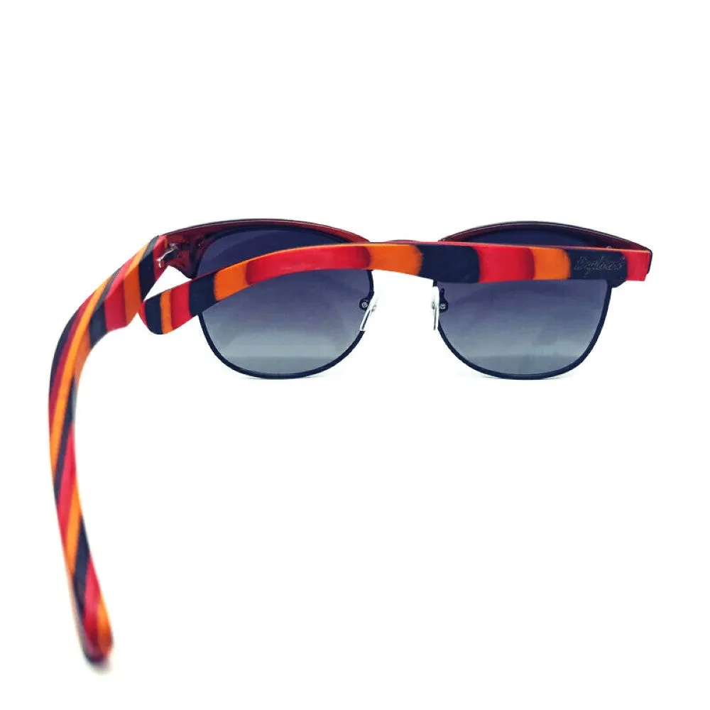 Coral Multi-Colored Skateboard Wood Sunglasses With Case, Gradient Lenses