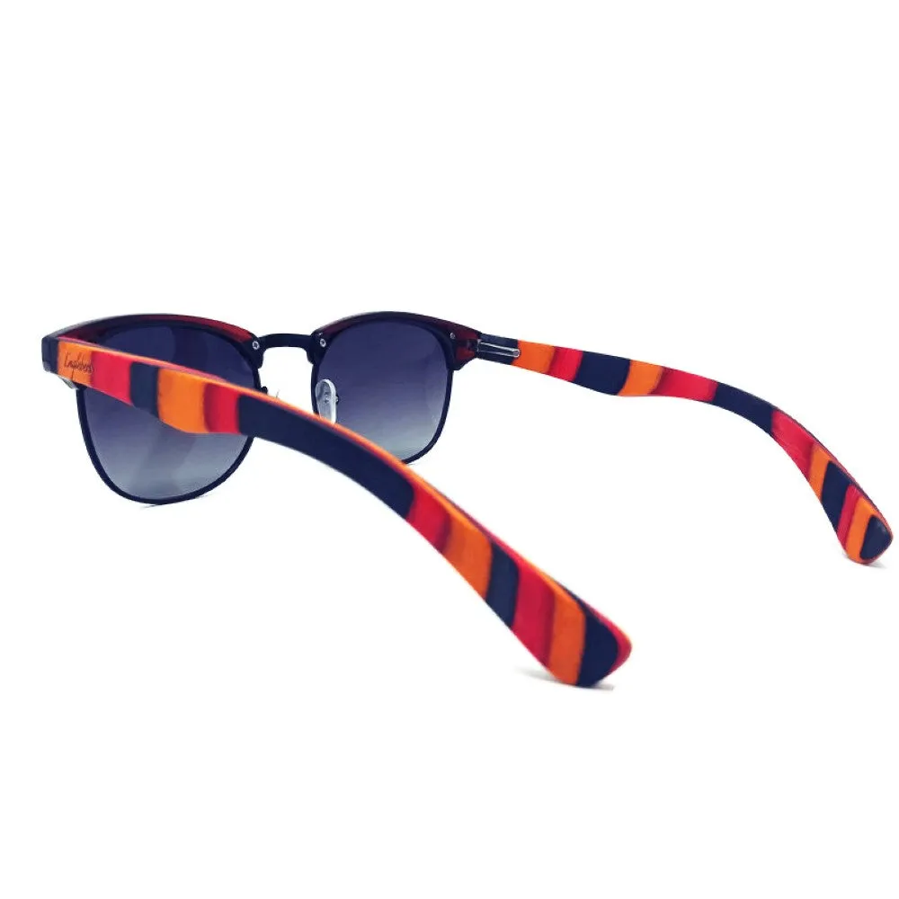 Coral Multi-Colored Skateboard Wood Sunglasses With Case, Gradient Lenses