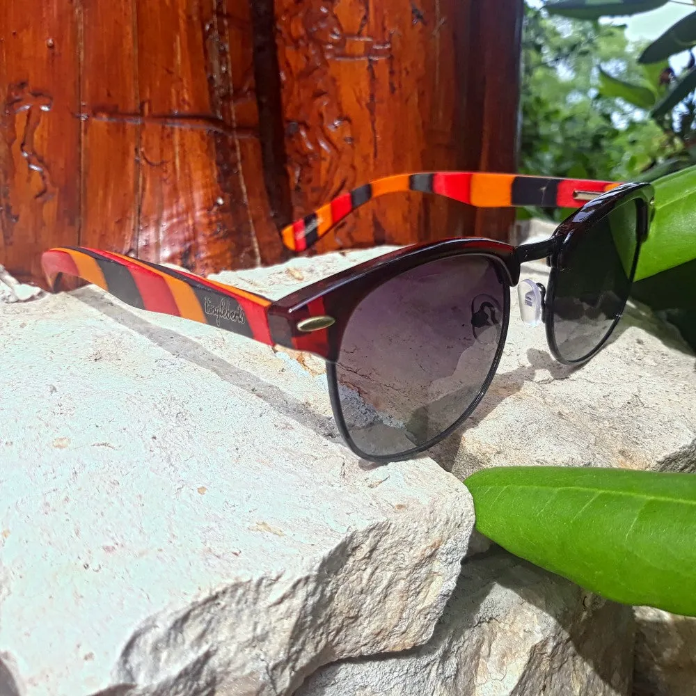 Coral Multi-Colored Skateboard Wood Sunglasses With Case, Gradient Lenses
