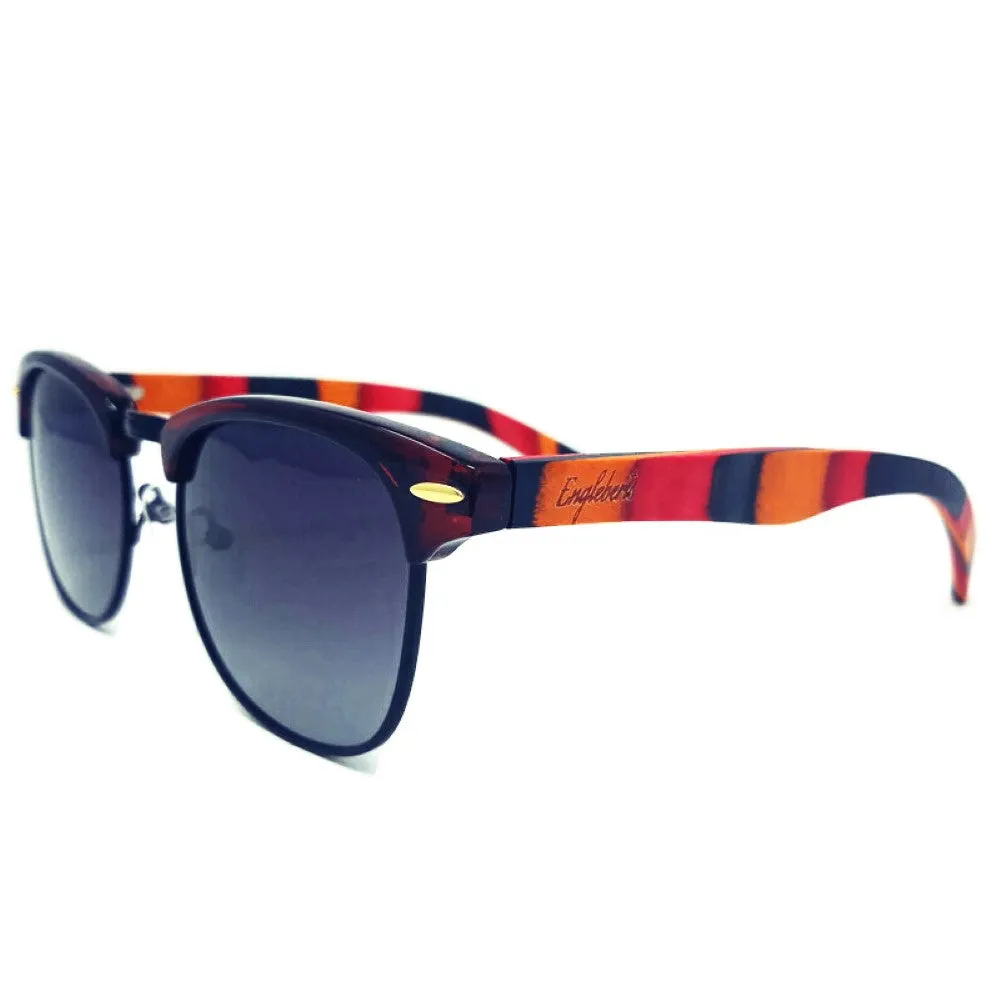 Coral Multi-Colored Skateboard Wood Sunglasses With Case, Gradient Lenses