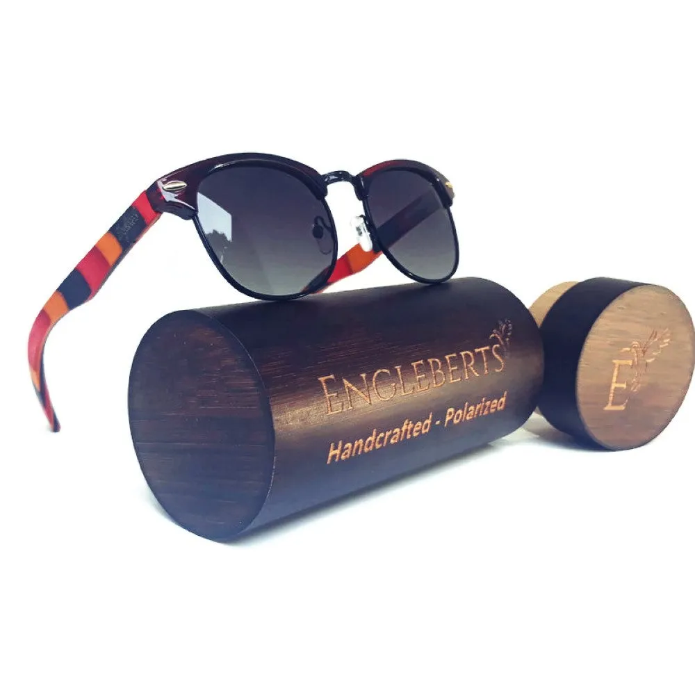Coral Multi-Colored Skateboard Wood Sunglasses With Case, Gradient Lenses