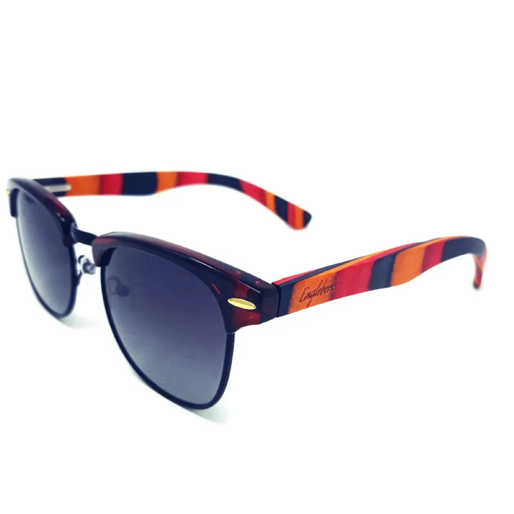 Coral Multi-Colored Skateboard Wood Sunglasses With Case, Gradient Lenses