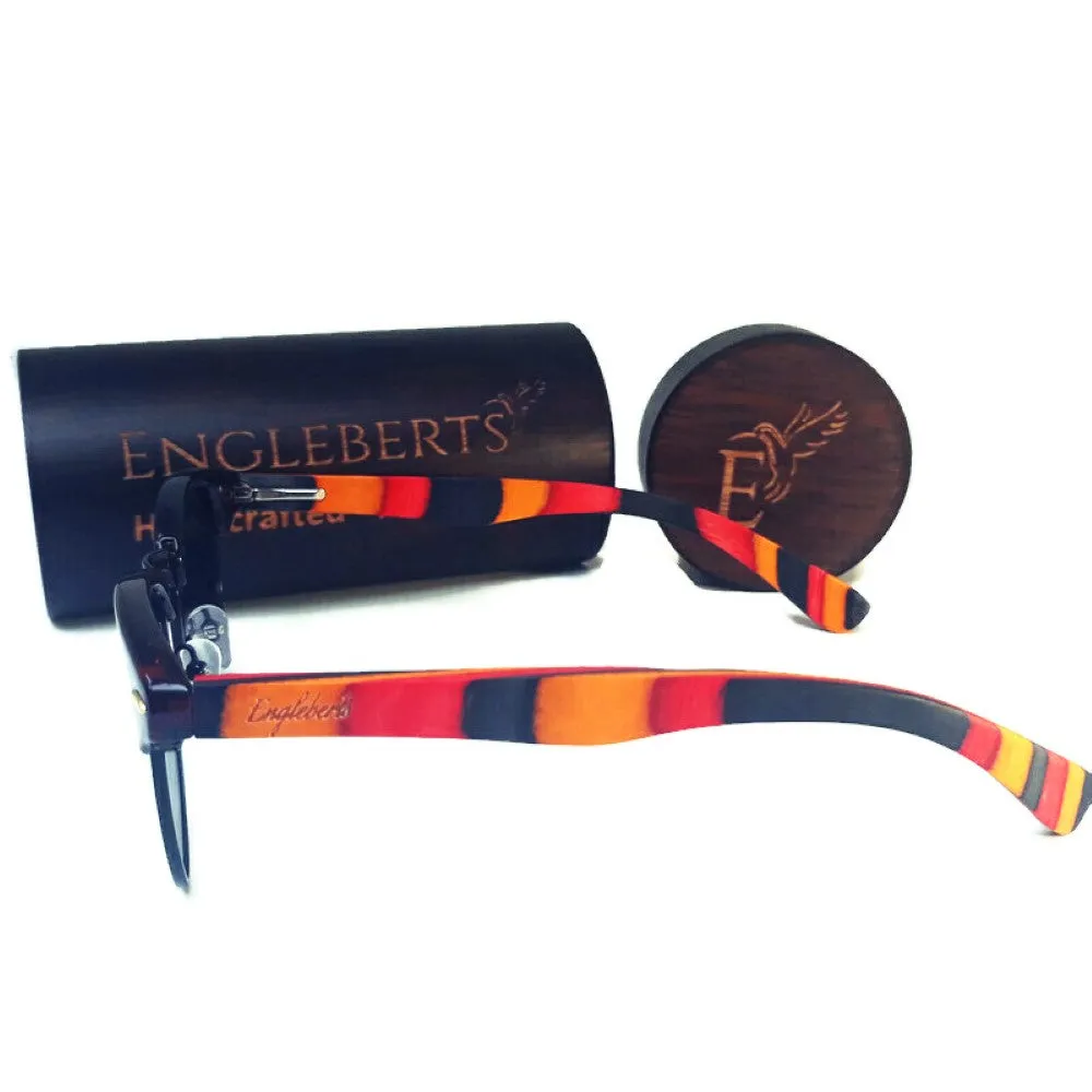 Coral Multi-Colored Skateboard Wood Sunglasses With Case, Gradient Lenses
