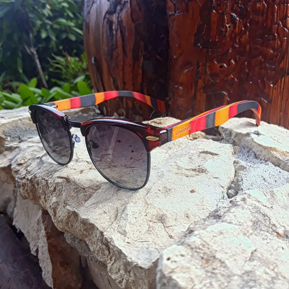 Coral Multi-Colored Skateboard Wood Sunglasses With Case, Gradient Lenses