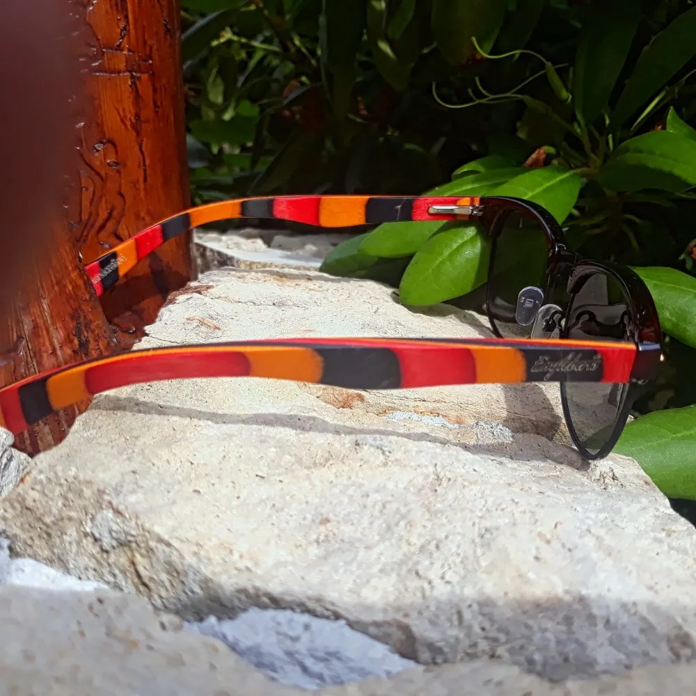 Coral Multi-Colored Skateboard Wood Sunglasses With Case, Gradient Lenses