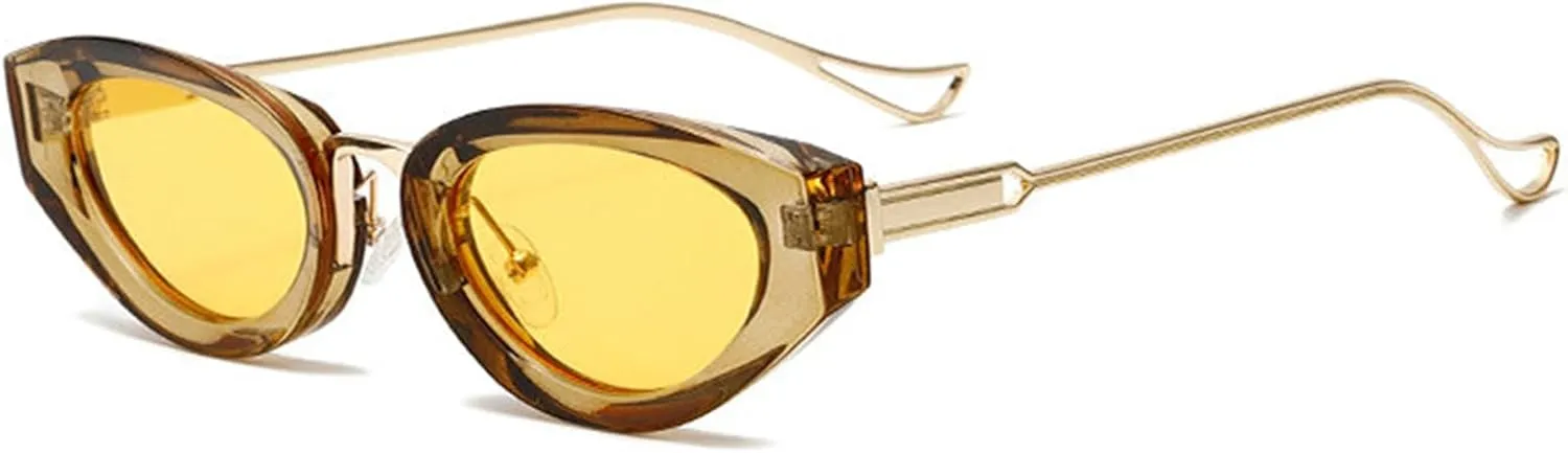 COTIA Cat Eye Sunglasses for Women Men Vintage Oval Metal Frame Retro Small Unique Personality Cool Sun Glasses Eyewear