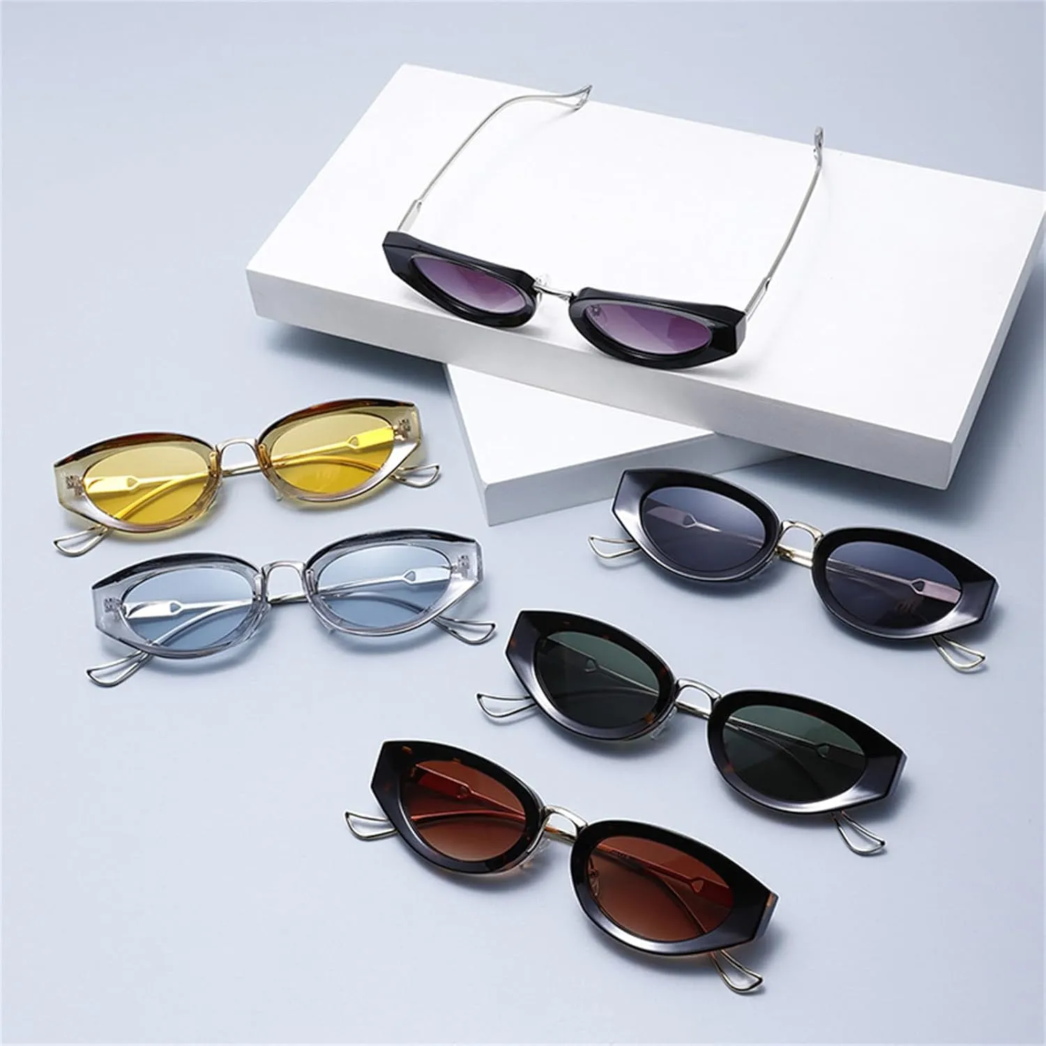 COTIA Cat Eye Sunglasses for Women Men Vintage Oval Metal Frame Retro Small Unique Personality Cool Sun Glasses Eyewear