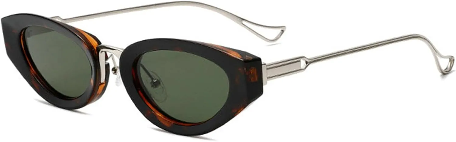 COTIA Cat Eye Sunglasses for Women Men Vintage Oval Metal Frame Retro Small Unique Personality Cool Sun Glasses Eyewear