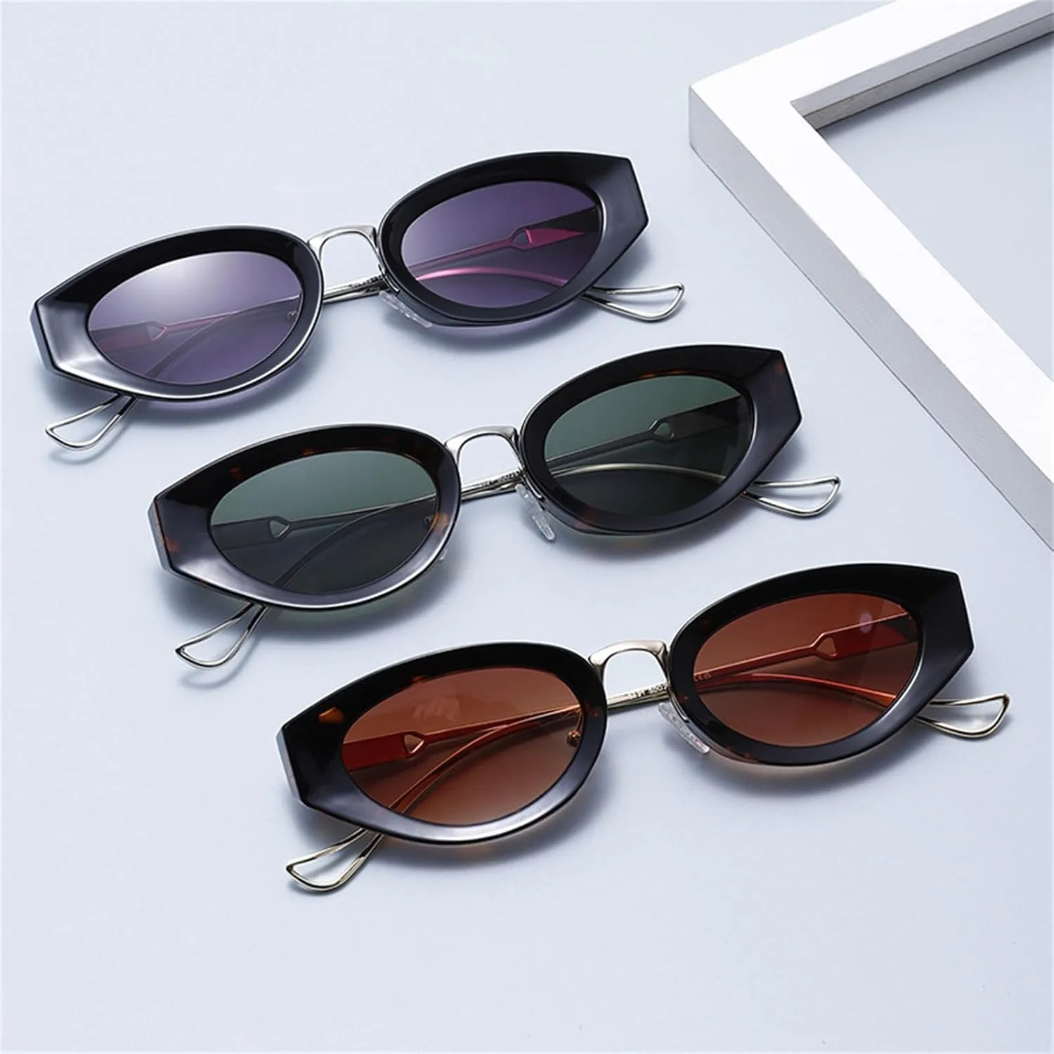 COTIA Cat Eye Sunglasses for Women Men Vintage Oval Metal Frame Retro Small Unique Personality Cool Sun Glasses Eyewear