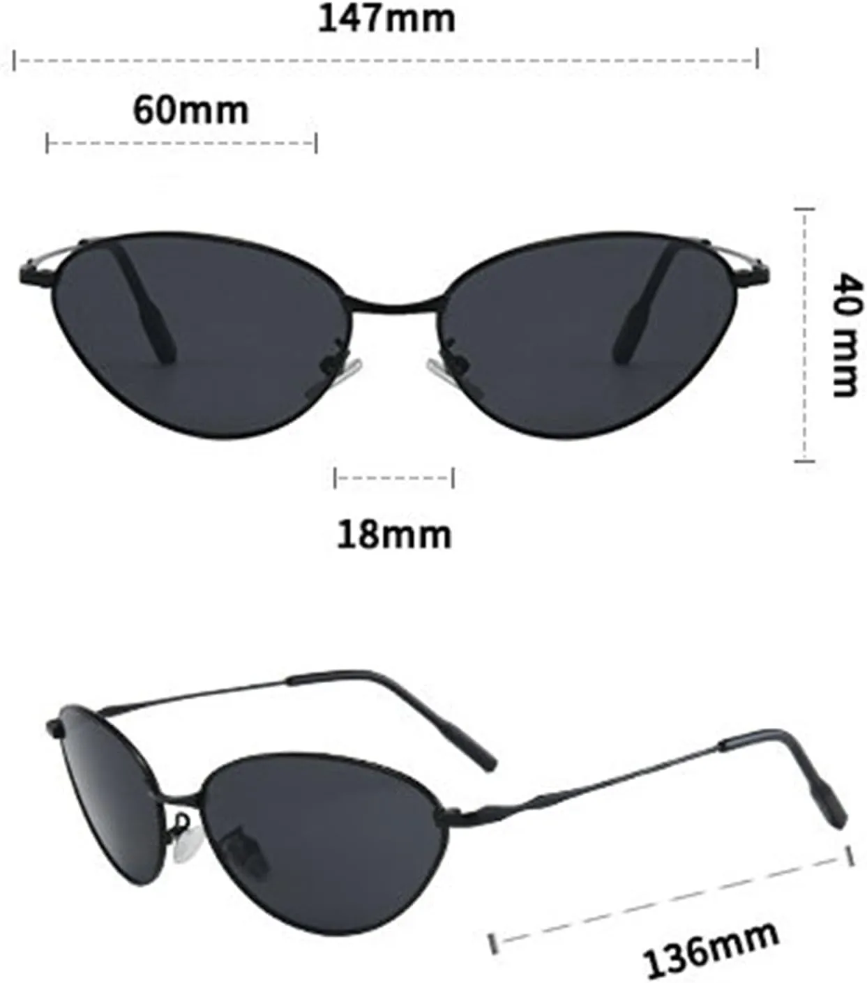 COTIA Retro Small Cat Eye Sunglasses for Women Men Vintage Oval Metal Frame Unique Personality Cool Sun Glasses Eyewear