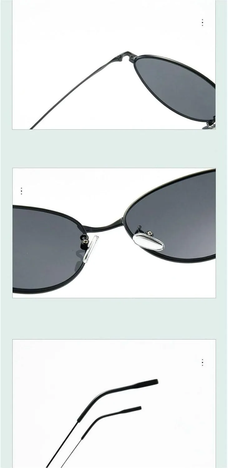COTIA Retro Small Cat Eye Sunglasses for Women Men Vintage Oval Metal Frame Unique Personality Cool Sun Glasses Eyewear