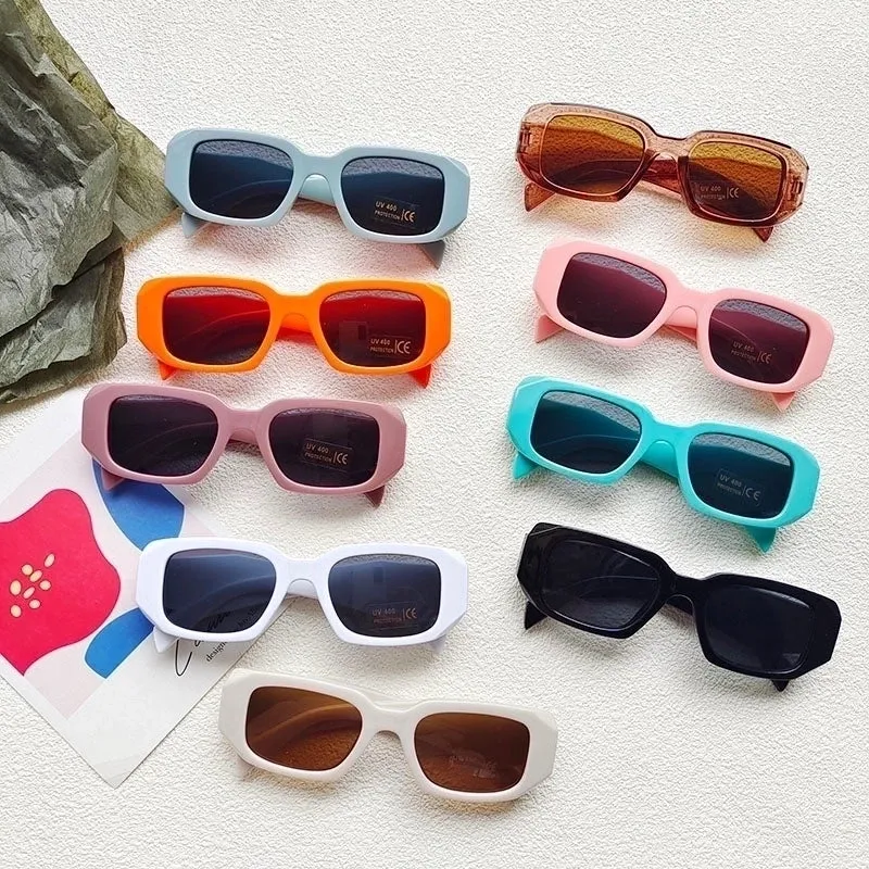 Cute Vacation Sweet Color Block Resin Square Full Frame Kids Sunglasses