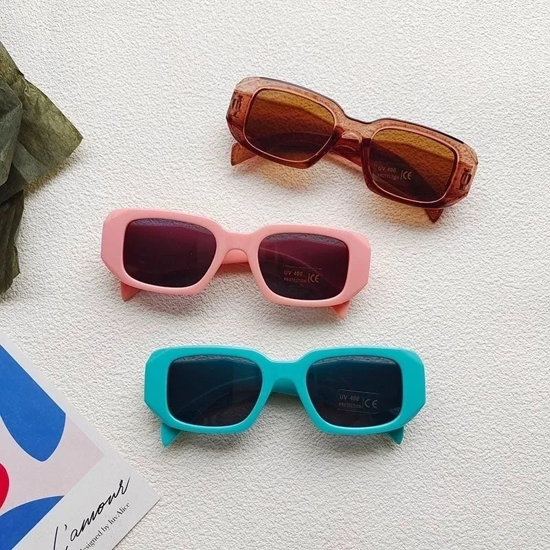 Cute Vacation Sweet Color Block Resin Square Full Frame Kids Sunglasses