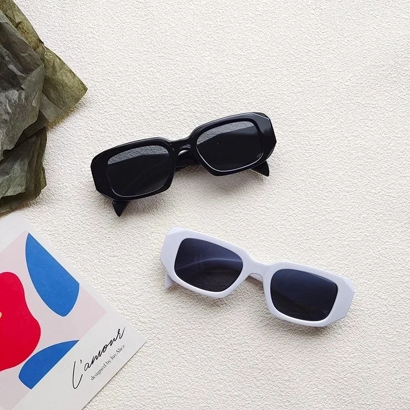 Cute Vacation Sweet Color Block Resin Square Full Frame Kids Sunglasses