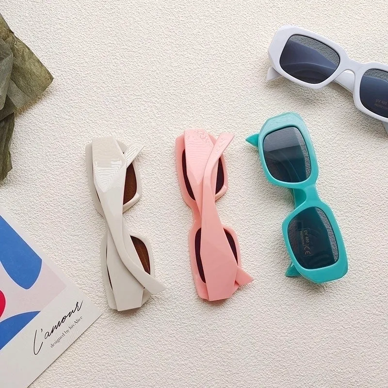 Cute Vacation Sweet Color Block Resin Square Full Frame Kids Sunglasses