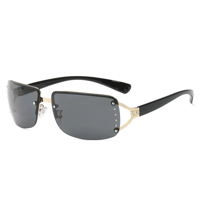 Cycling Y2K Rimless Rectangle Sunglasses Women Diamond Punk Around Sun Glasses Brand Shades Eyewear UV400 Eyeglasses Goggles