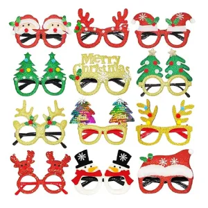 Dayify Christmas Party Glasses, 12Pcs Christmas Glitter Eyeglasses Frames Party Favors for Kids Adults, Christmas Glasses for Xmas Holiday Decorations