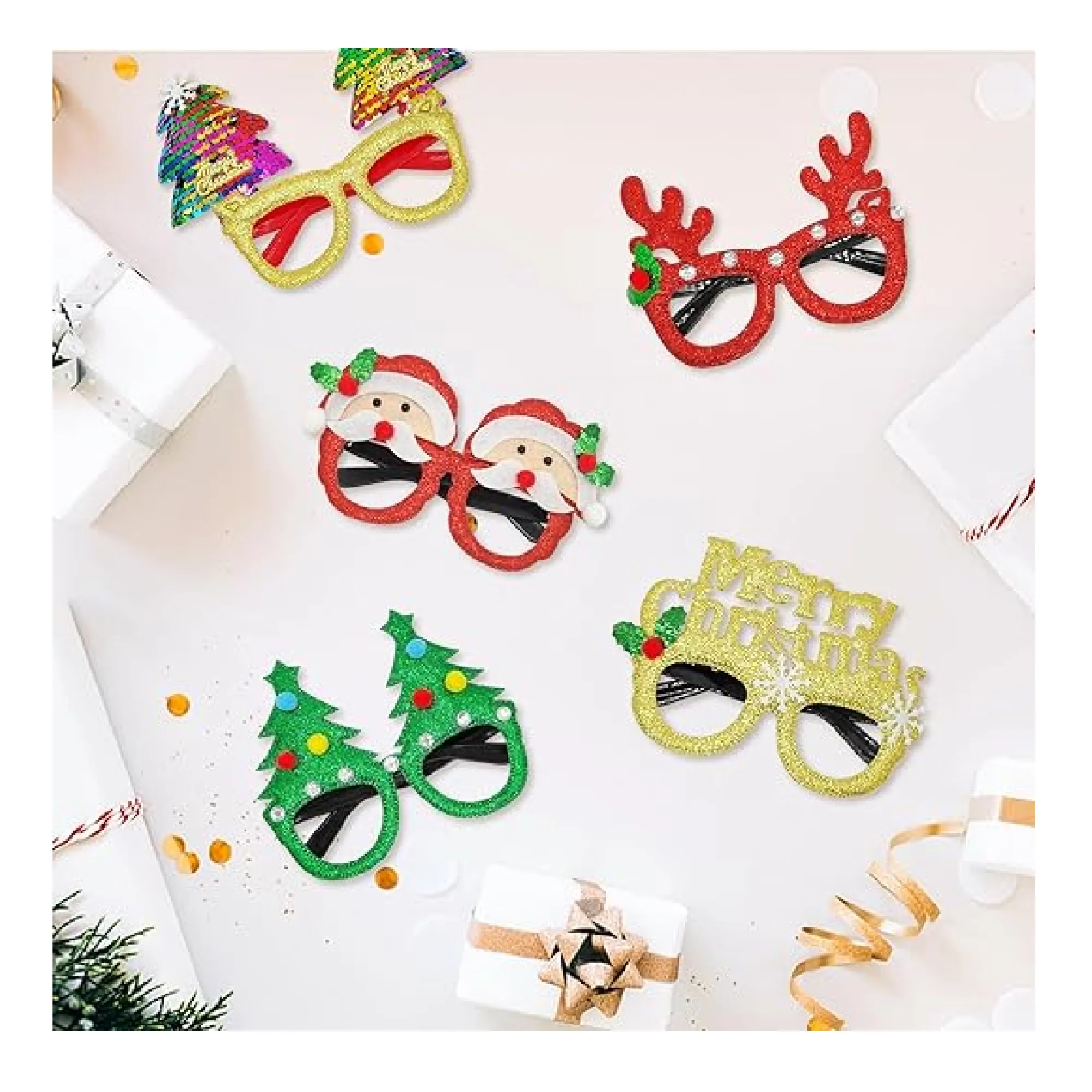 Dayify Christmas Party Glasses, 12Pcs Christmas Glitter Eyeglasses Frames Party Favors for Kids Adults, Christmas Glasses for Xmas Holiday Decorations